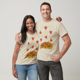 tomaten die naar gefrituurde aardappelen springen  t-shirt