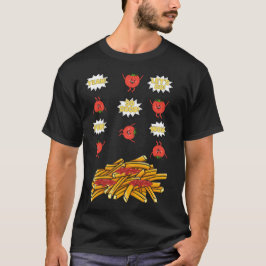 tomaten die naar gefrituurde aardappelen springen  t-shirt