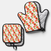 Tomaten en oreganobladeren ovenwant & pannenlap set (Voorkant / Achterkant)