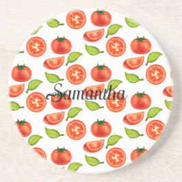 Tomaten en oreganobladeren zandsteen onderzetter