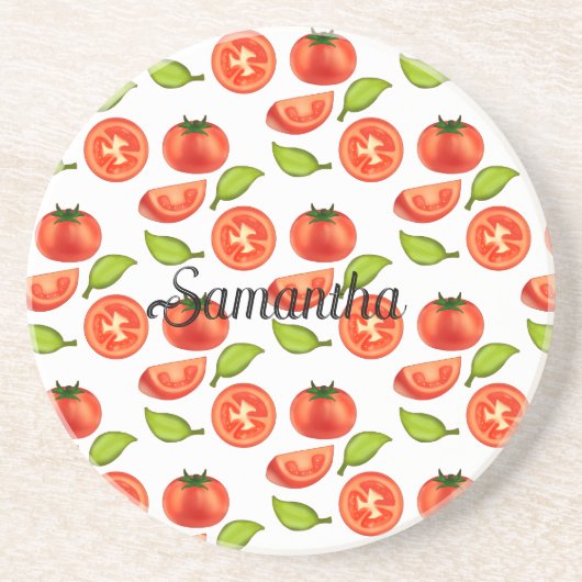 Tomaten en oreganobladeren zandsteen onderzetter (Voorkant)