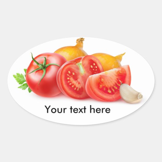 Tomaten en uien ovale sticker (Voorkant)