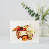 Tomaten in een mand en olijfolie briefkaart (Staand voorkant)