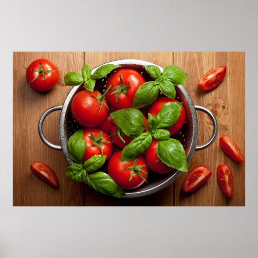 tomaten met basilicum in verklikster poster (Voorkant)