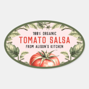 Tomaten salsa inmaaklabel met waterverf tomaat ovale sticker