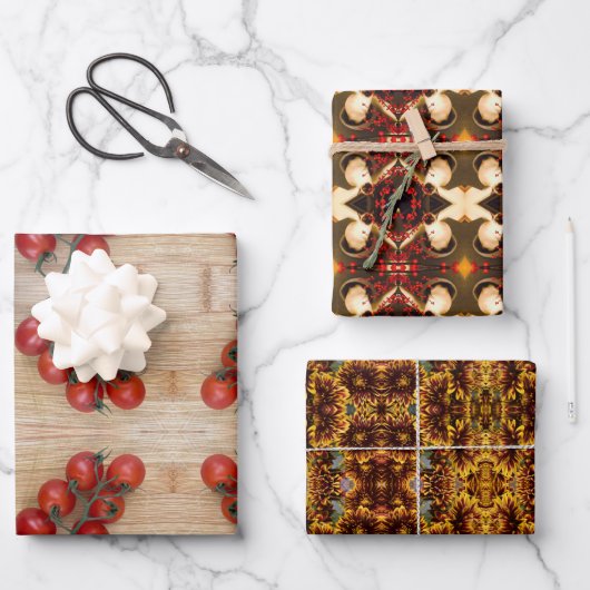 TOMATEN, SIAMESE KAT en BLOEMEN! Cadeaupapier (Voorkant)