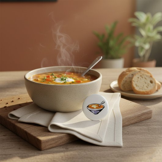 Tomaten Soep Kom met Lepel Ronde Button 7,6 Cm