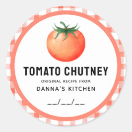 Tomatenchutney-etiket met geruit ontwerp ronde sticker