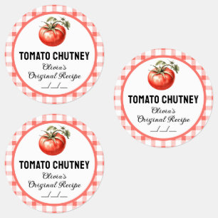 Tomatenchutney-inmaaktiketter met geruit ontwerp labels