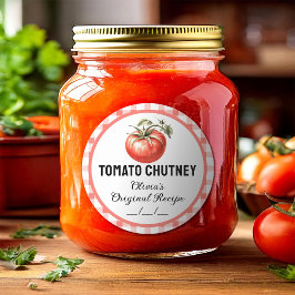 Tomatenchutney-inmaaktiketter met geruit ontwerp ronde sticker