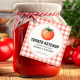 Tomatenketchup-etiket met geruit patroon bedankjes labels