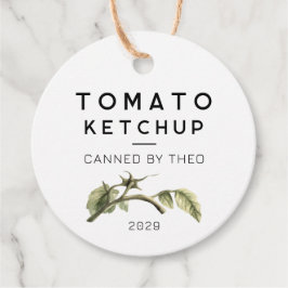Tomatenketchup-etiket met waterverf tomaatblad bedankjes labels