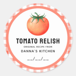 Tomatenrelish-inmaaktiketter met geruit ontwerp ronde sticker