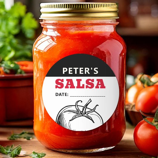 Tomatensalsa-sticker met modern ontwerp ronde sticker