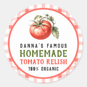 Tomatensaus-etiket met rode tomaat boerderij-look ronde sticker