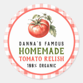 Tomatensaus-etiket met rode tomaatboerderij-look ronde sticker