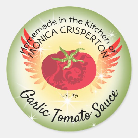 Tomatensaus gepersonaliseerde voedsel inblikken la ronde sticker (Voorkant)