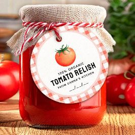 Tomatensaus met tomaat en geruit patroon bedankjes labels