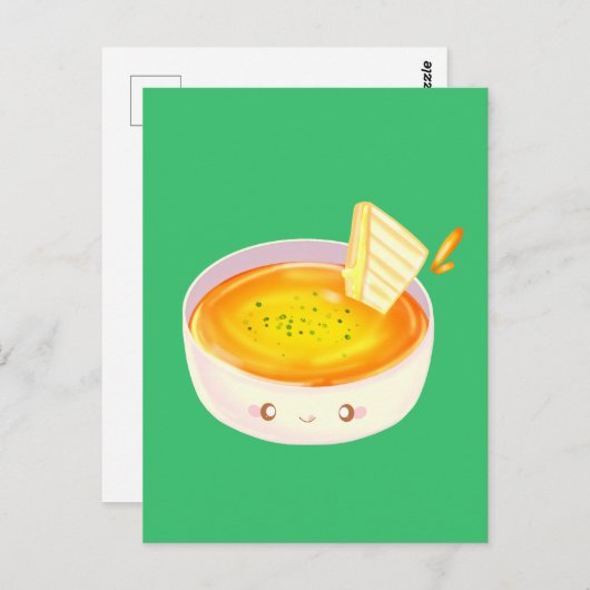 Tomatensoep en broodje met gegrilde kaas briefkaart (Voorkant / Achterkant)
