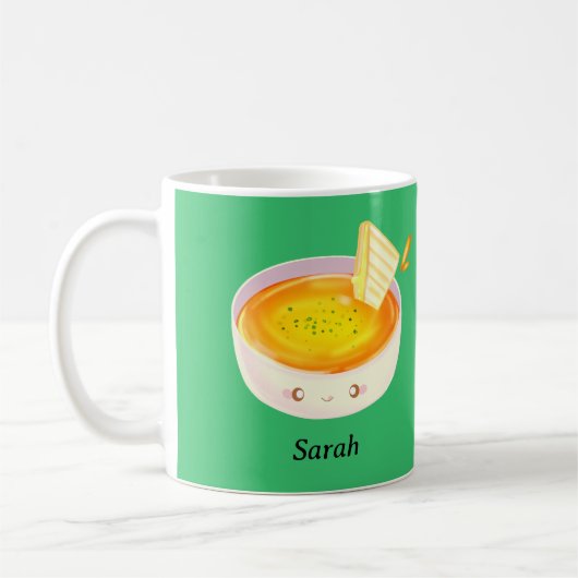 Tomatensoep en broodje met gegrilde kaas koffiemok (Links)