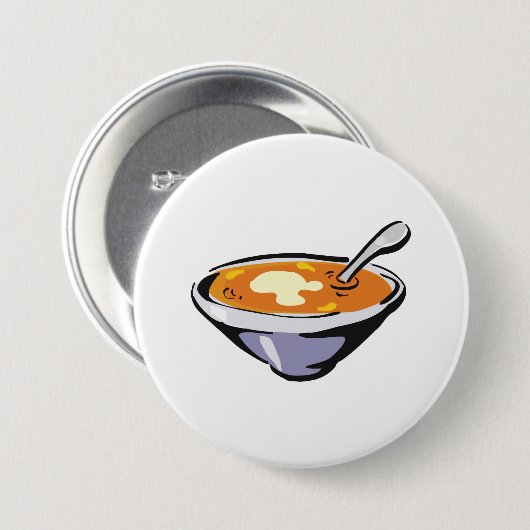 Tomatensoep met lepel ronde button 7,6 cm (Voorkant /achterkant)