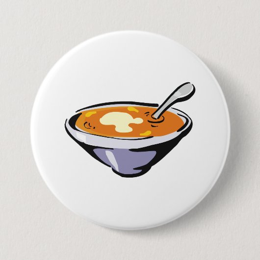 Tomatensoep met lepel ronde button 7,6 cm (Voorkant)