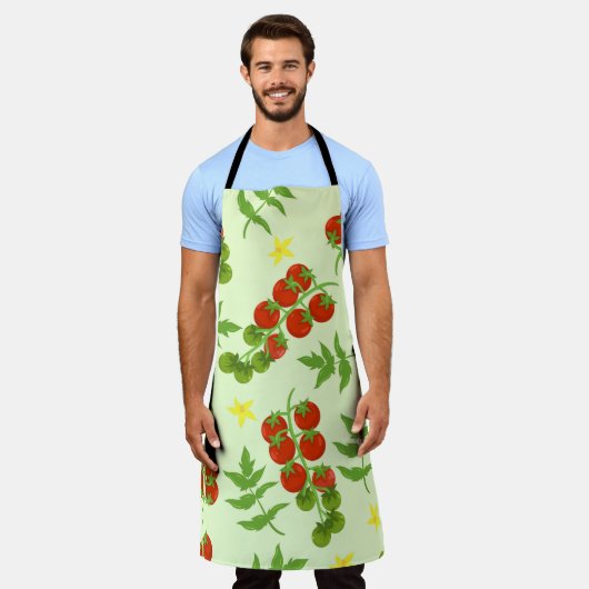 Tomatentango:  groentedruk schort (Gedragen)