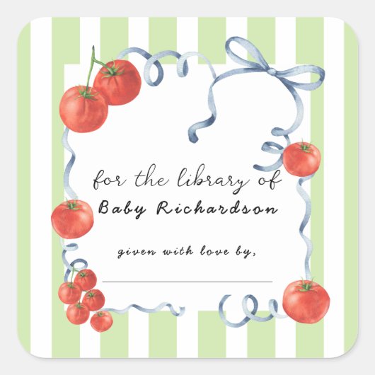 Tomato baby shower For the library of Vierkante Sticker (Voorkant)