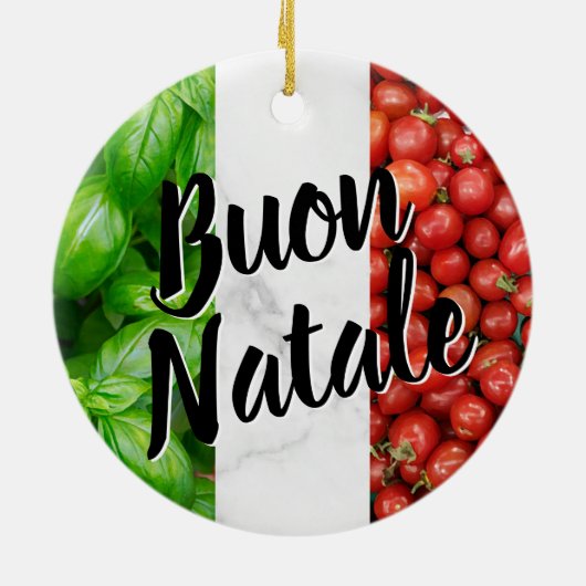 Tomato Basil Buon Natale Keramisch Ornament (Achterkant)