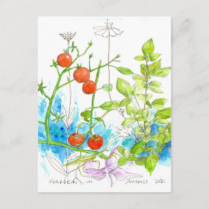 Tomato Basil Garden Praying Mantis Art Briefkaart