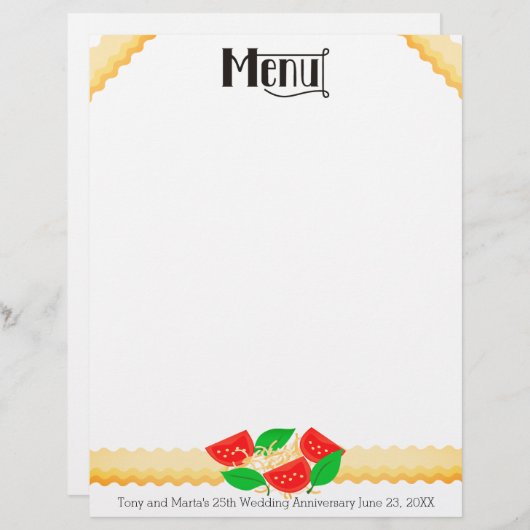 Tomato basil lasagna pasta menu letterhead (Voorkant / Achterkant)