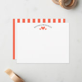 Tomato Elegant Classic Hearts Striped Note Card Notitiekaartje (Voorkant / Achterkant in situ)