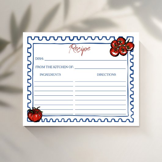 Tomato Italian bridal shower recipe card