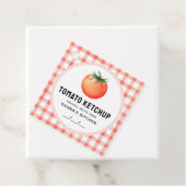 Tomato Ketchup label met geruit patroon (In situ)
