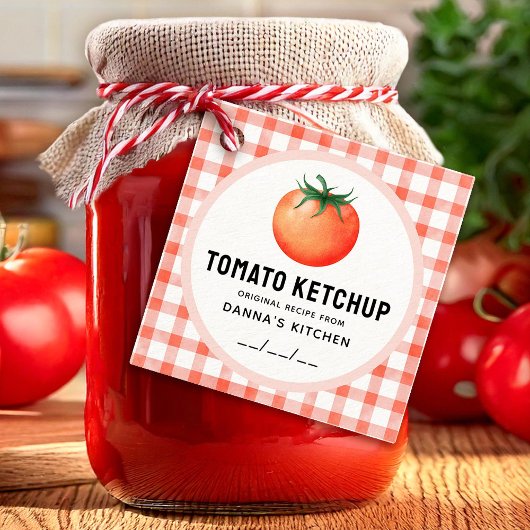 Tomato Ketchup label met geruit patroon