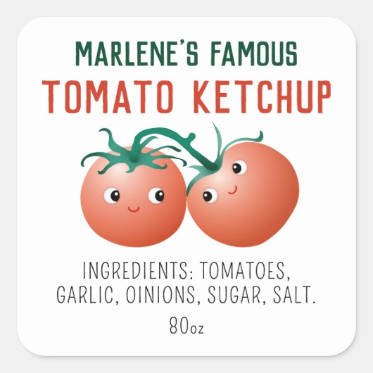 Tomato Ketchup Label Stickers met ingrediënten (Voorkant)