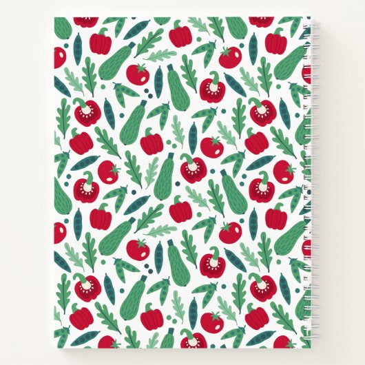 Tomato + komkommer plantaardig patroon met naam on notitieboek (Achterkant)