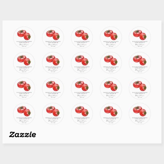 Tomato Memorial Funeral Seed Packet Ronde Sticker (Vel)