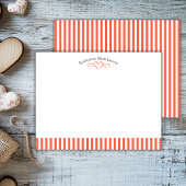 Tomato Modern Open Hearts Striped Note Card Notitiekaartje