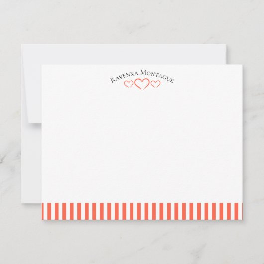 Tomato Modern Open Hearts Striped Note Card Notitiekaartje (Voorkant)