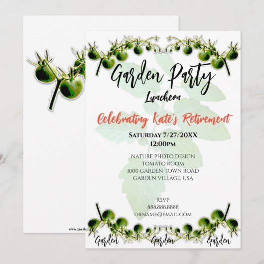 TOMATO PHOTO GARDEN PARTIJ INVITATIE GROEN CHERRY KAART (Voorkant / Achterkant)