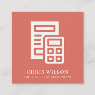 TOMATO RED MODERN CALCULATION ICON ACCOUNTING VIERKANTE VISITEKAARTJE