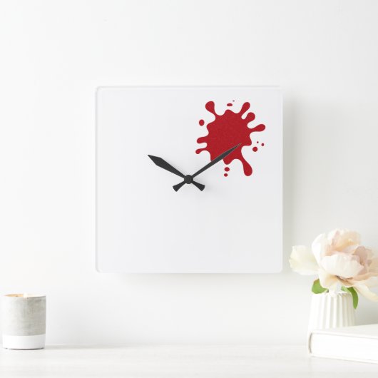 Tomato-Red Splash Modern Wall Clock – Customizable Vierkante Klok (Huis)