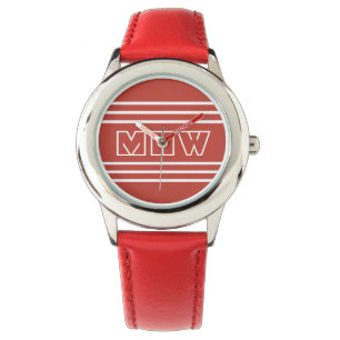 Tomato Red Stripes, aangepast monogram Horloge