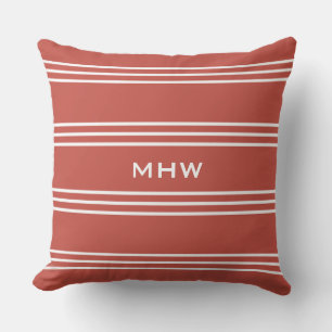 Tomato Red Stripes, aangepast monogram, met kussen