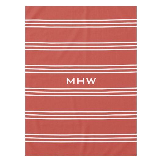 Tomato Red Stripes aangepast monogram tafelkleden (Voorkant)