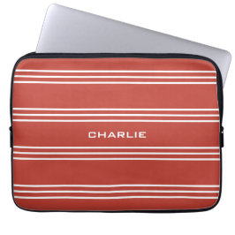 Tomato Red Stripes, aangepaste monogram laptophoez Laptop Sleeve