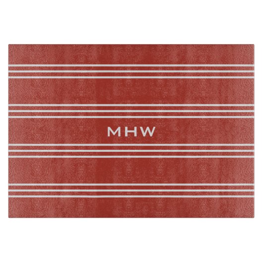 Tomato Red Stripes aangepaste monogram snijplaten Snijplank (Voorkant)