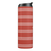 Tomato Red Stripes aangepaste monogram tumbler Thermosbeker (Gedraaid links)