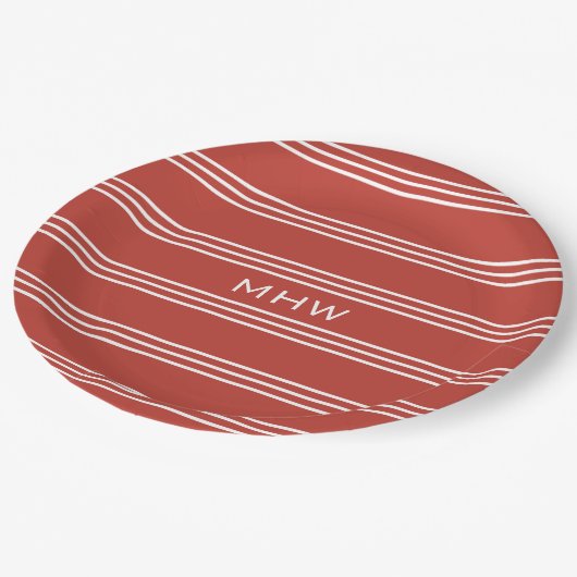 Tomato Red Stripes bord aangepast monogram (Gekanteld)